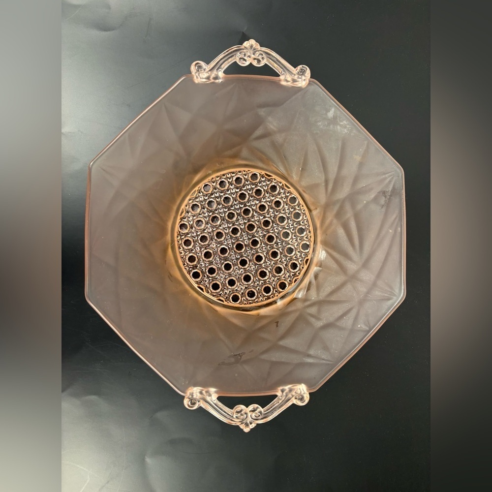 Vintage Pink Frosted Depression Glass Serving Bowl Known as “Sunshine”